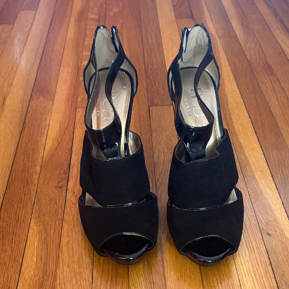 BCBG Black Peep-Toe Heels
